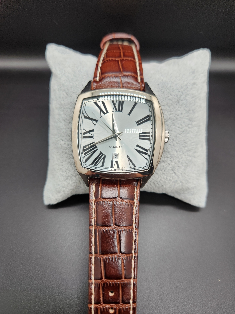 Classic Silver Dial Watch with Brown Croc Leather Strap